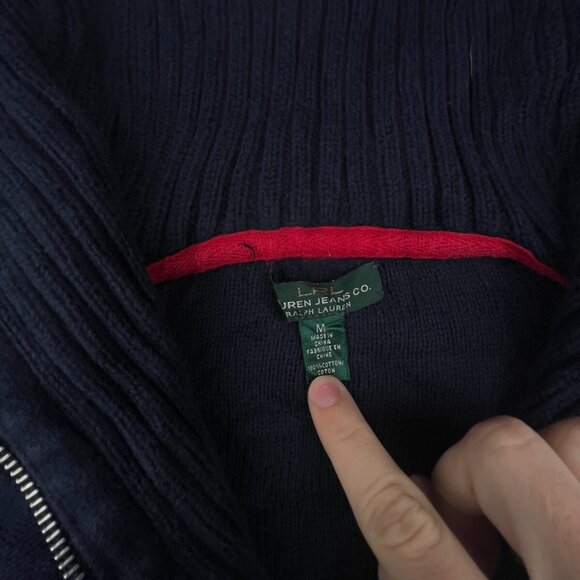 Lauren Ralph Lauren Women’s Sweater Medium Blue Full Zip Cotton Turtleneck Knit - Picture 11 of 16